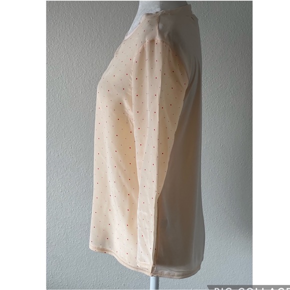 Madewell Top Blouse Womens Medium Peach Polka Dot Silk 3/4 Sleeve Semi-Sheer - Picture 4 of 13